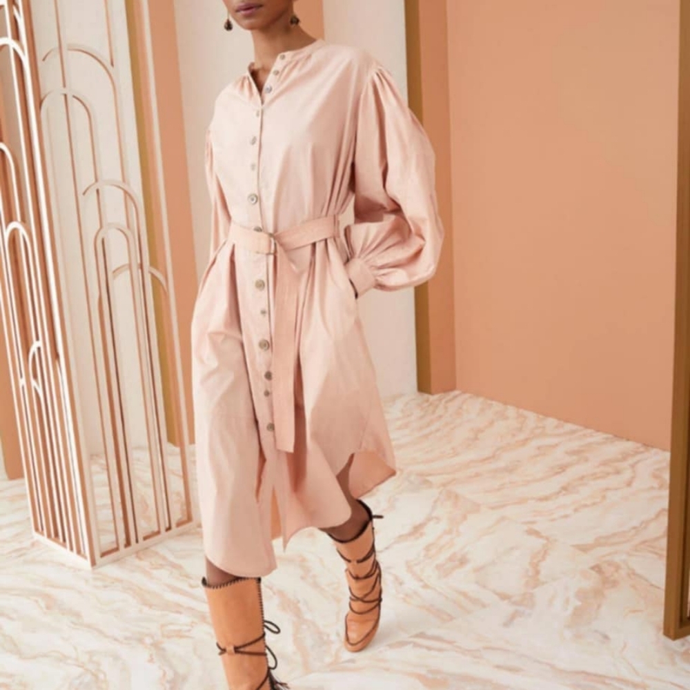 Ulla Johnson Cotton Poplin Midi Shirt Dress in Dune